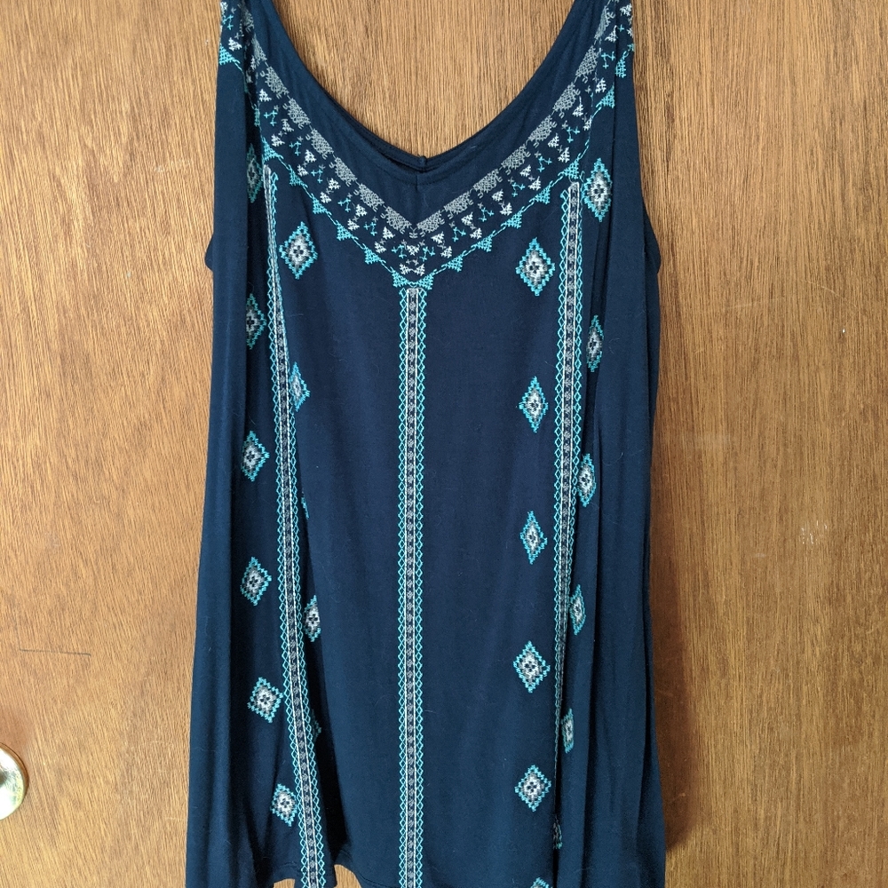 Blue embroidered tank